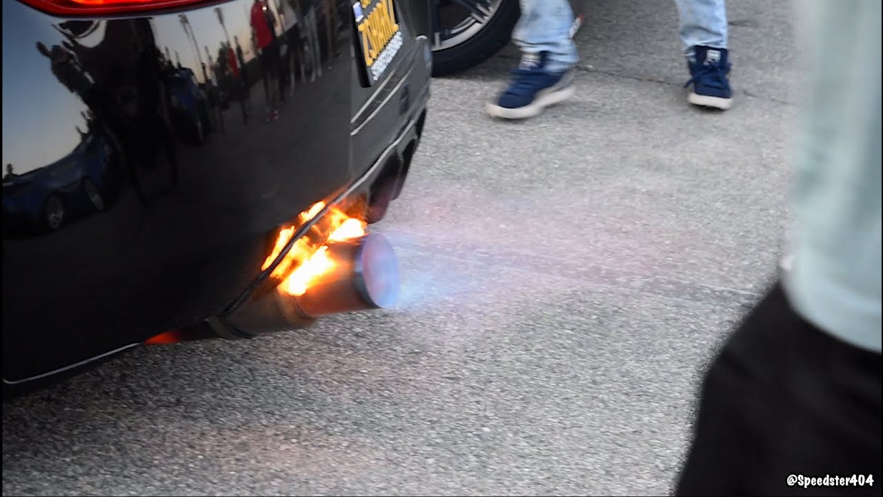 CAR CAUGHT ON FIRE! Nissan 370Z Revving & Shooting Flames