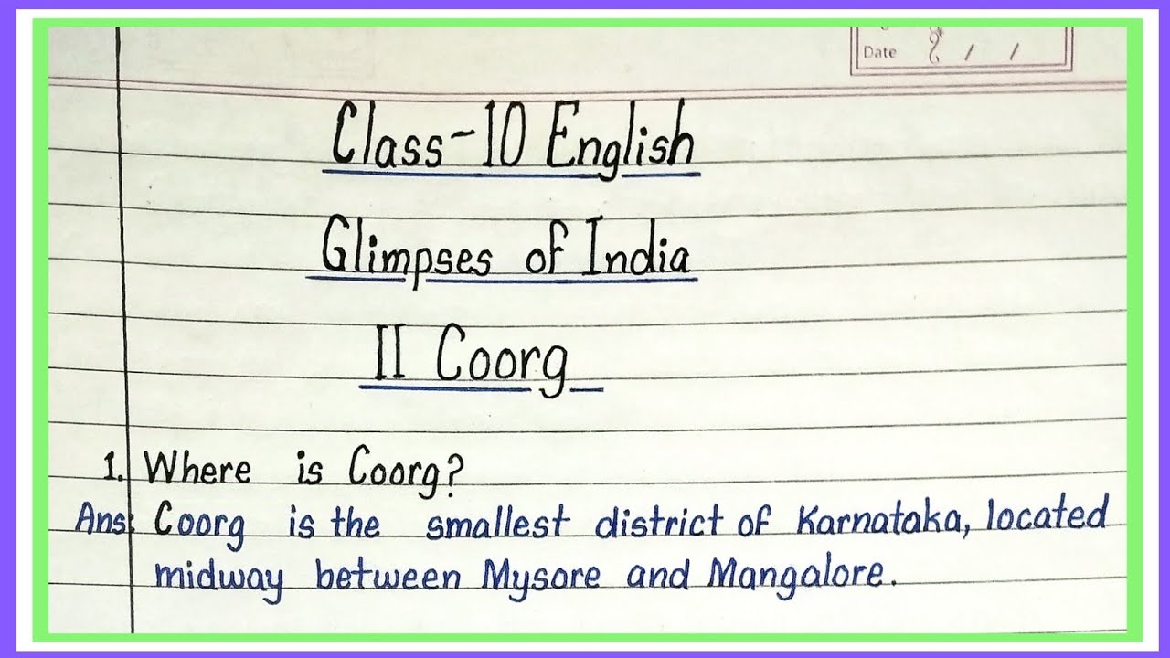 coorg class 10 question answer | glimpses of india part 2 question answer |