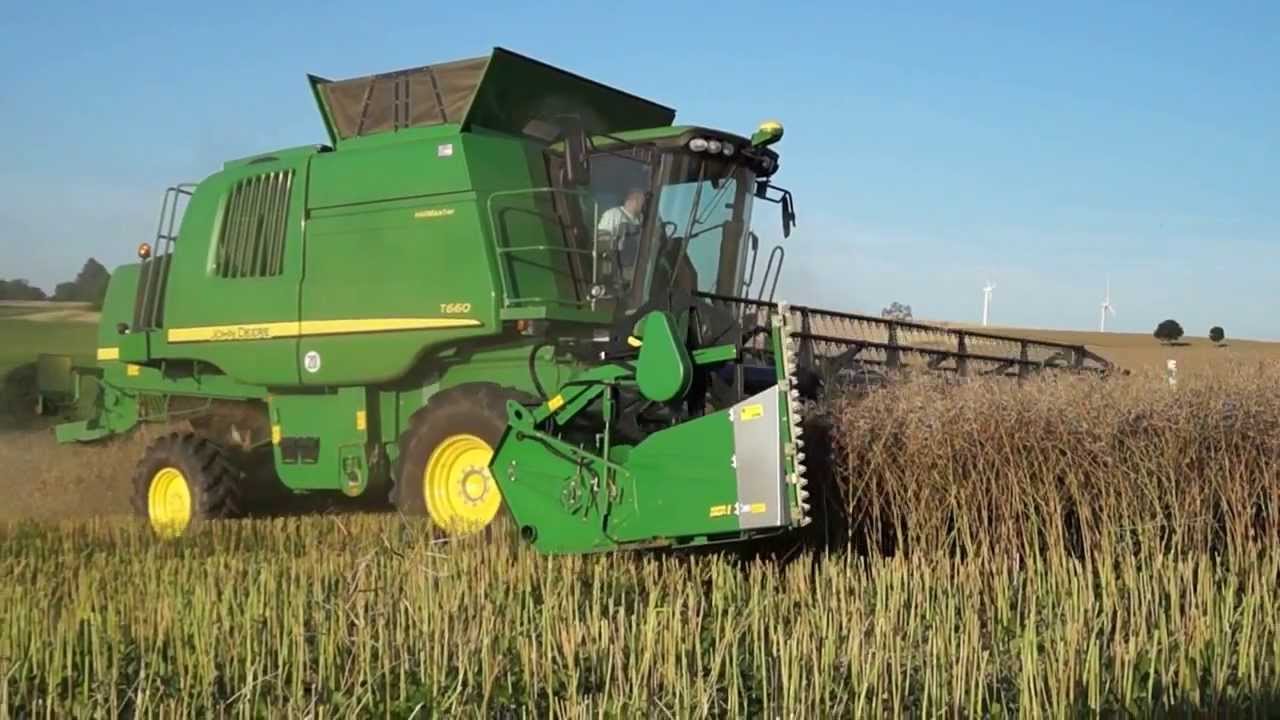 Raps Ernte mit John Deere Mähdrescher T660 Hillmaster