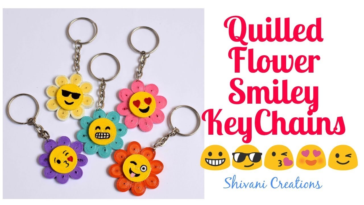 Quilled Flower Smiley Keychain/ DIY Quilling Keychains