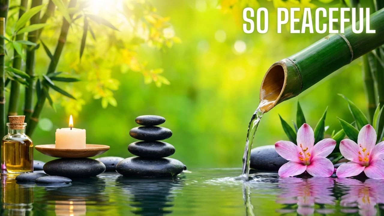 Relaxing music Bamboo water fountain sounds and healing piano music, Sleep music, Meditation music