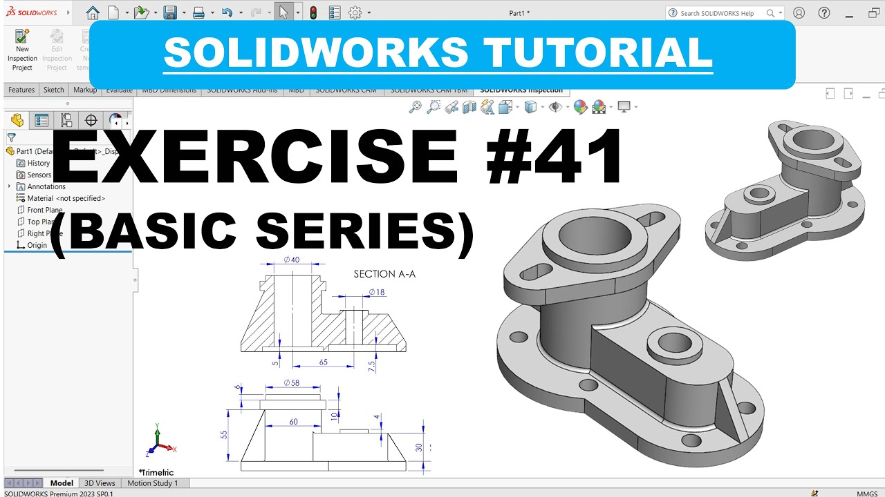 SolidWorks Tutorial: Design a Flanged Bearing Block – Step-by-Step Exercise #41