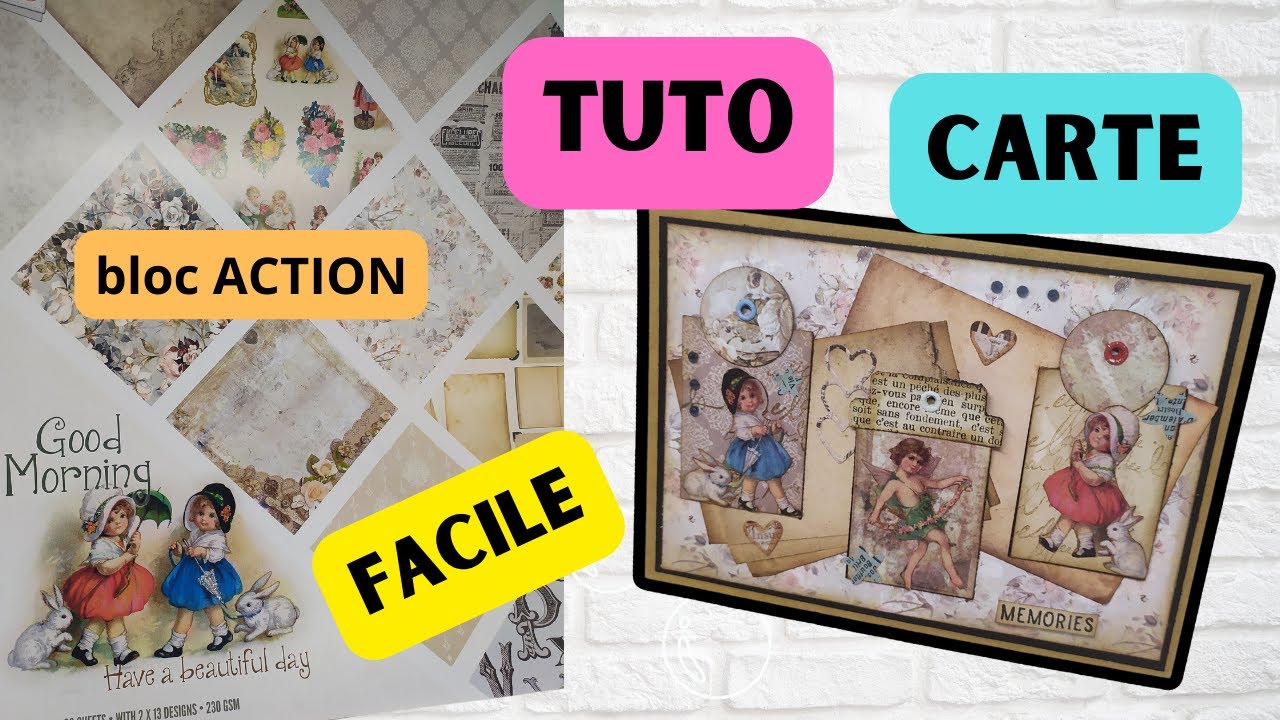 Idée  Carte Tuto Facile avec le bloc Good Morning de chez Action