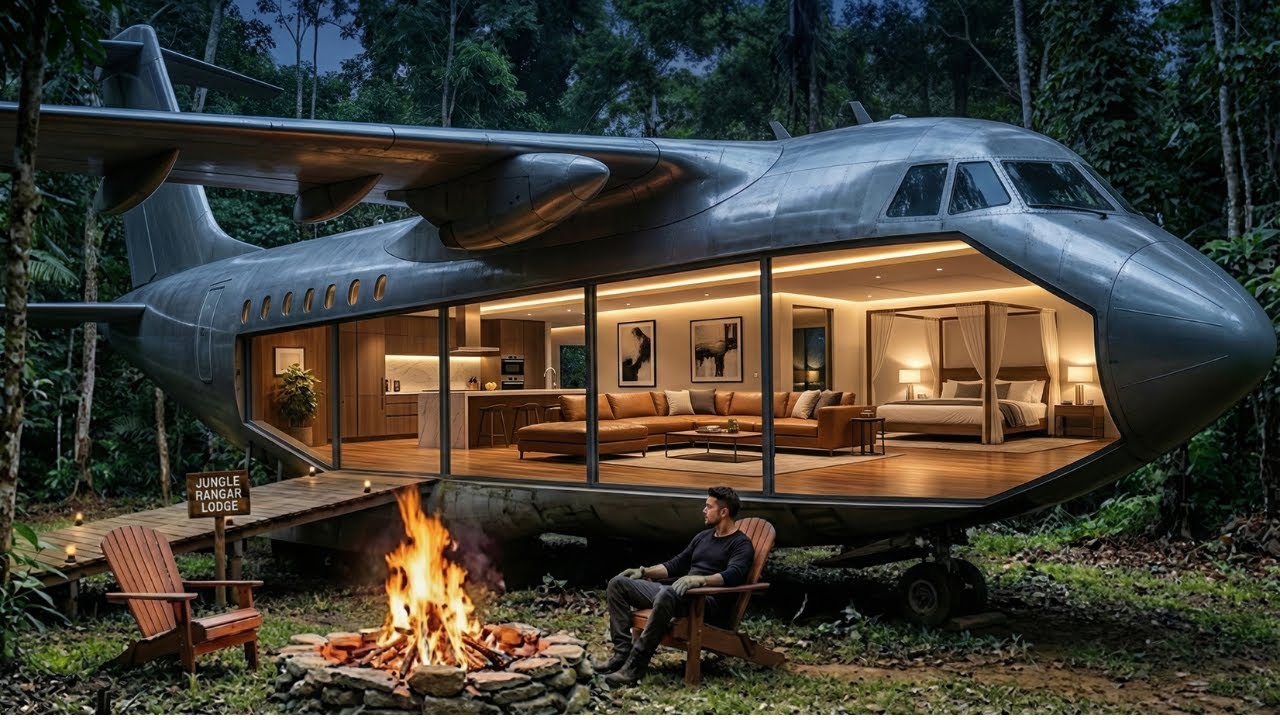 Building a Hidden Jungle Base Inside an Abandoned C-17 Military Plane (Full ASMR Process)