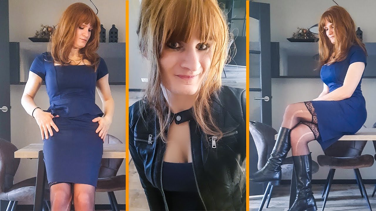 Crossdressing in a sexy secretary dress