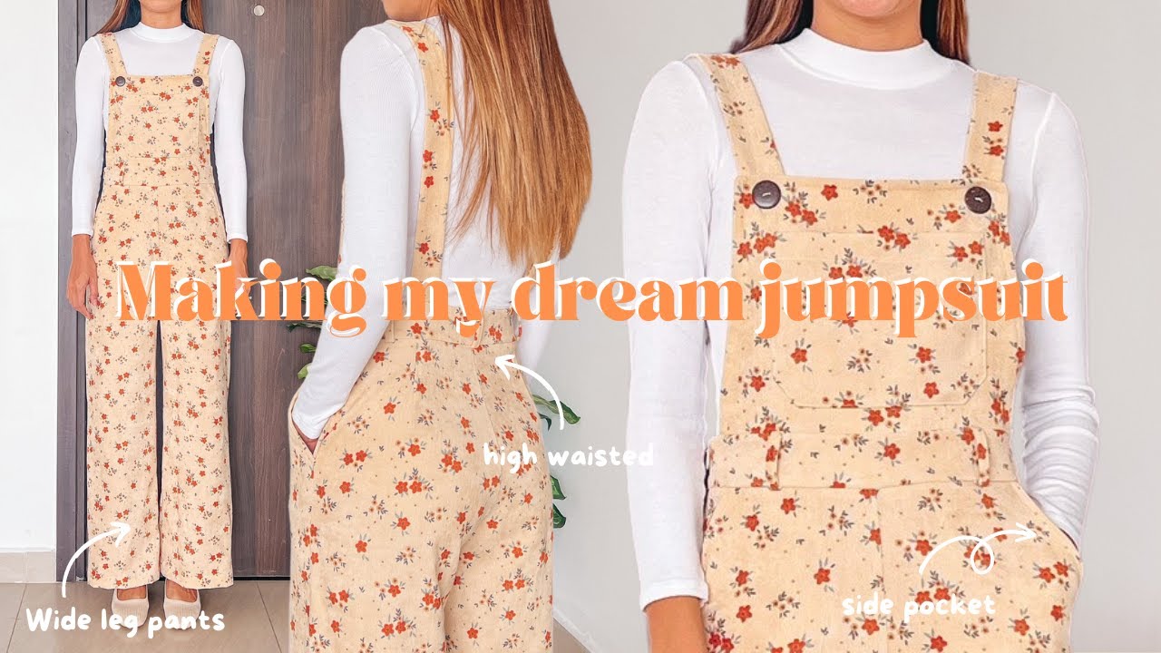 Making my dream jumpsuit (high waisted, wide leg pants, side pocket, side zipper) | Sewing tutorial