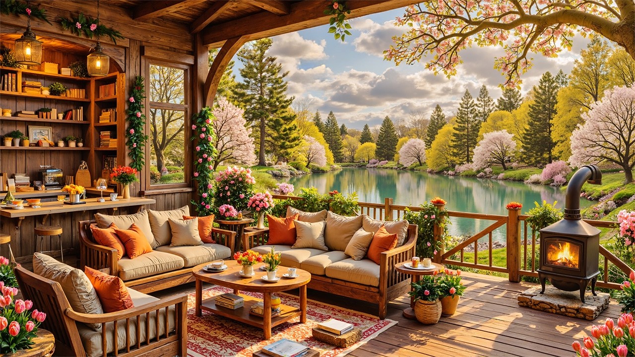Spring Jazz 2026 🌸 Peaceful Atmosphere with a Fireplace | Jazz Music for Studying & Working