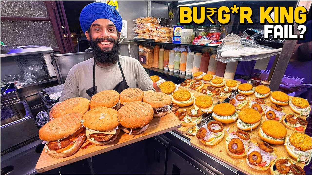 Sardarji Burger King Ka Makhani Paneer Burger Veg Smash Burger | Indian Street Food BIG BRANDS FAIL?