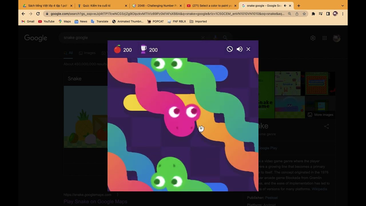 First time playing Google snake game with mods