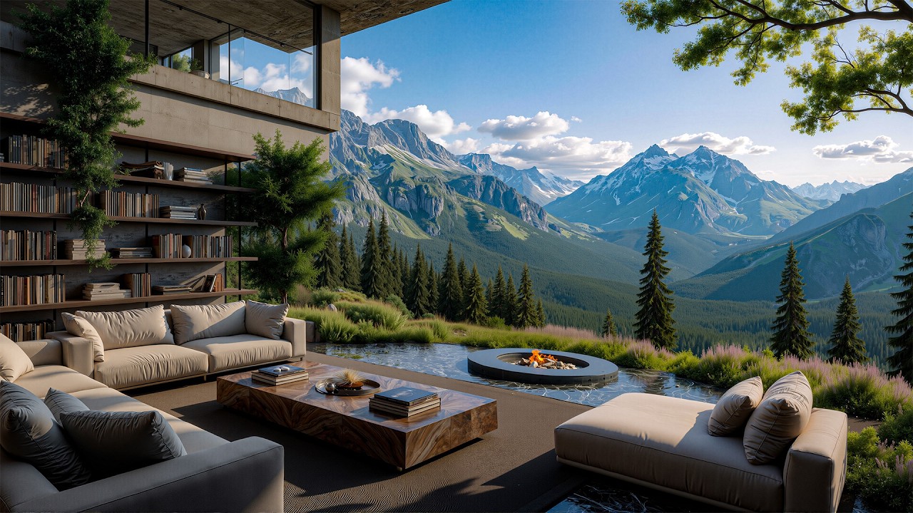 Gentle Jazz Music And A Villa Balcony In The Spring Forest - Cozy Jazz And Peaceful Mountain Scenery