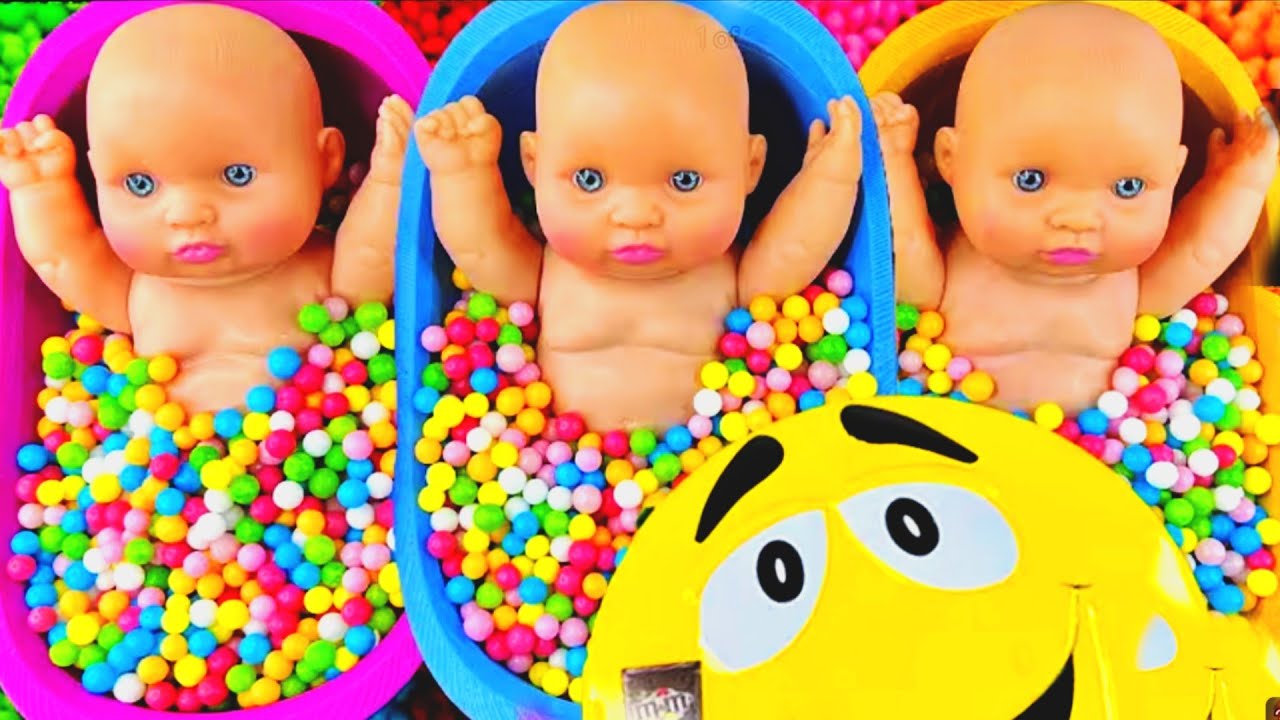 Full of 3 Rainbow BathTubs Candy with M&M's & Magic Slime Cutting Video
