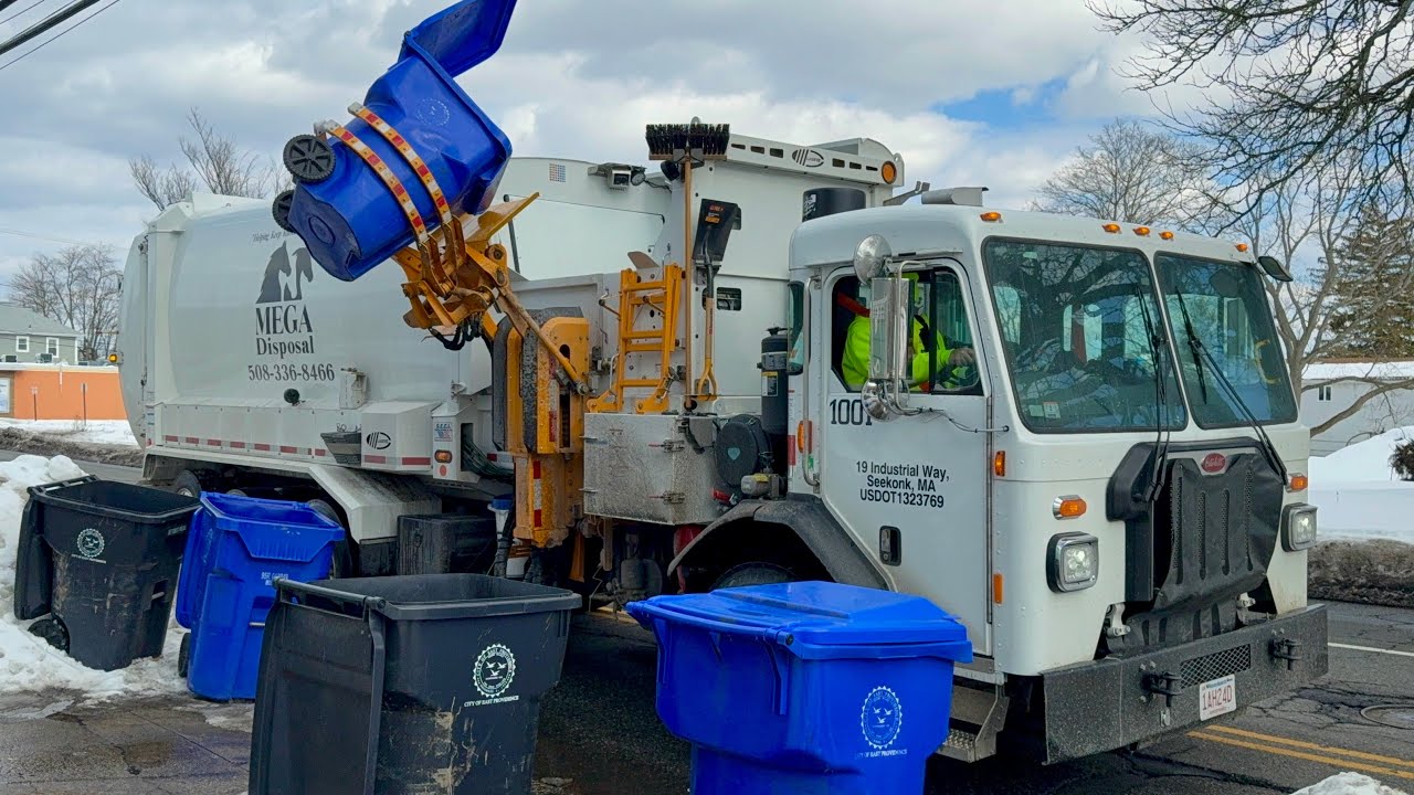 Brand New Mega Disposal Garbage Truck Packing Snow Day Recycling 