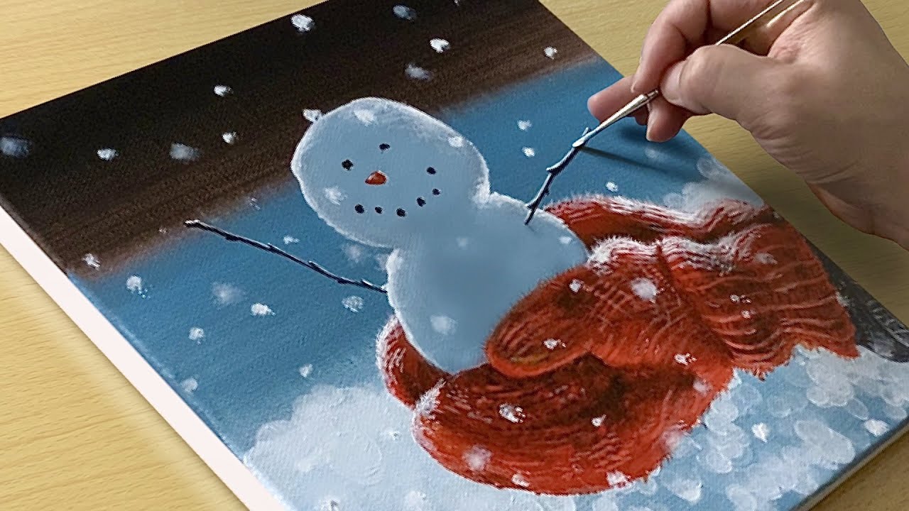How to Draw a Cute Snowman / Acrylic Painting / STEP by STEP