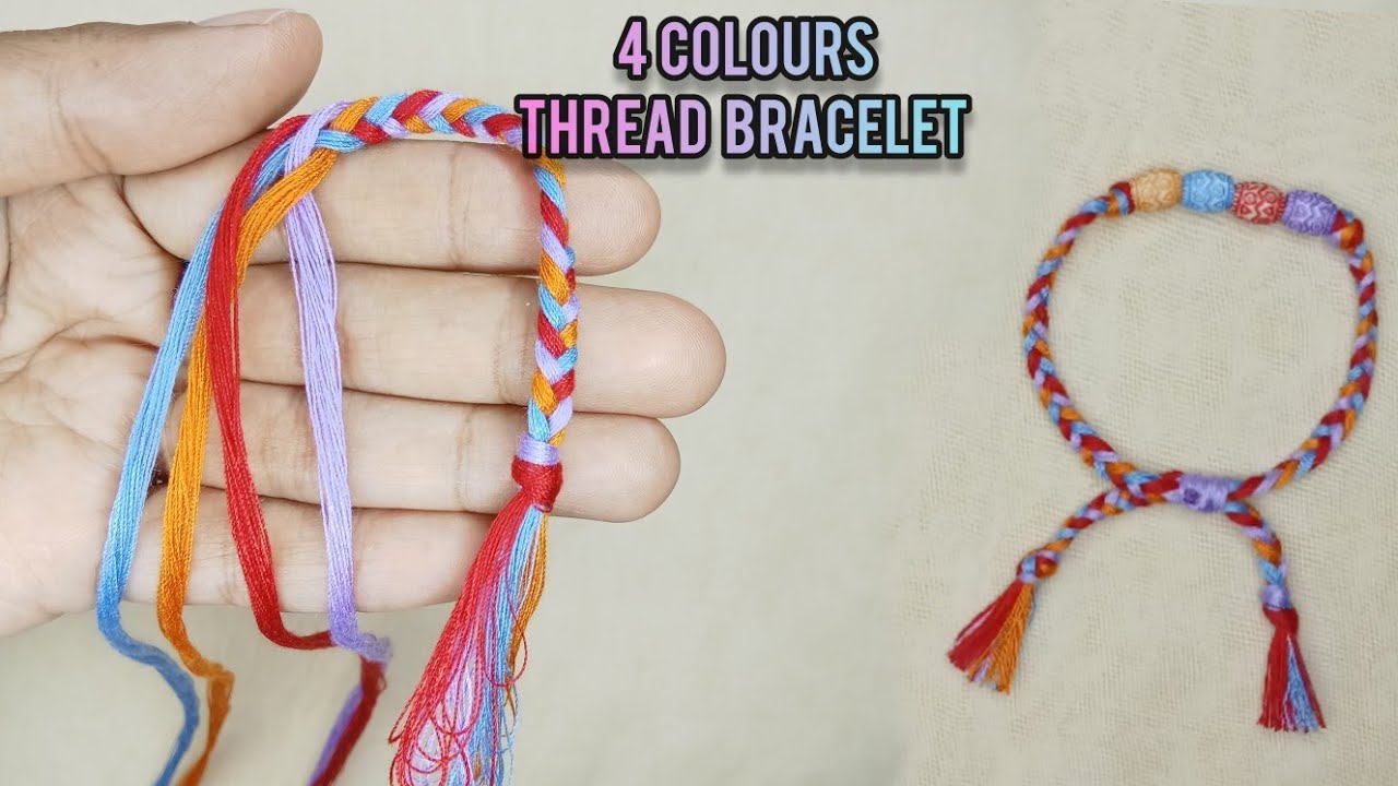 4 colours Macrame Bracelet Tutorial|| Membuat Gelang Benang 4 Warna