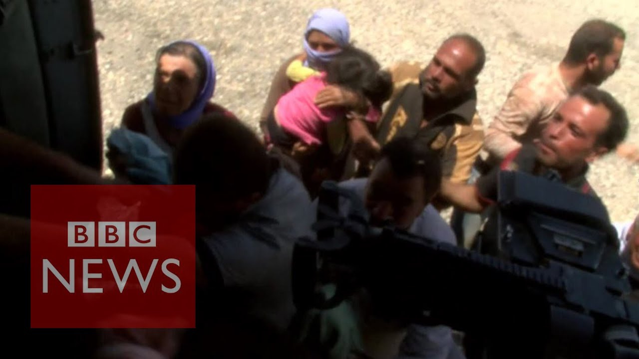 Iraq Crisis - Desperate Yazidis cling on to aid flight- BBC News