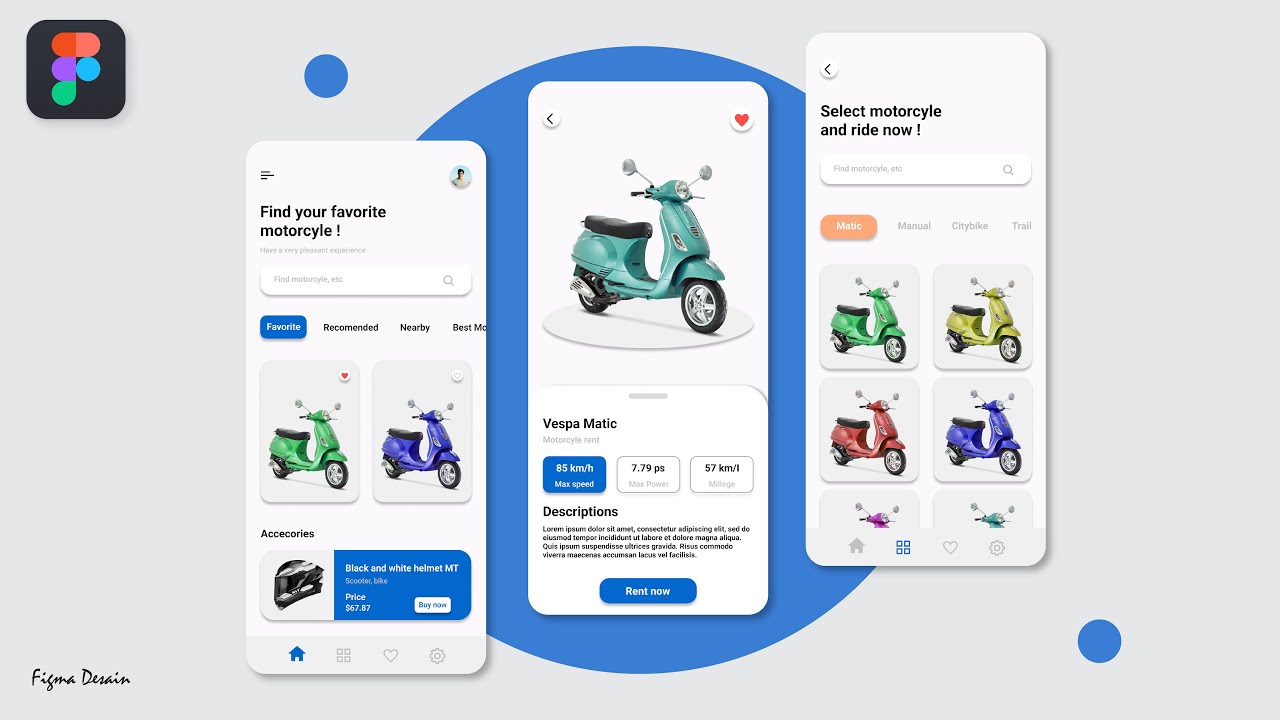 How to make  a modern UI design of Motorcycle Rental Mobile Application in Figma | Figma Tutorial