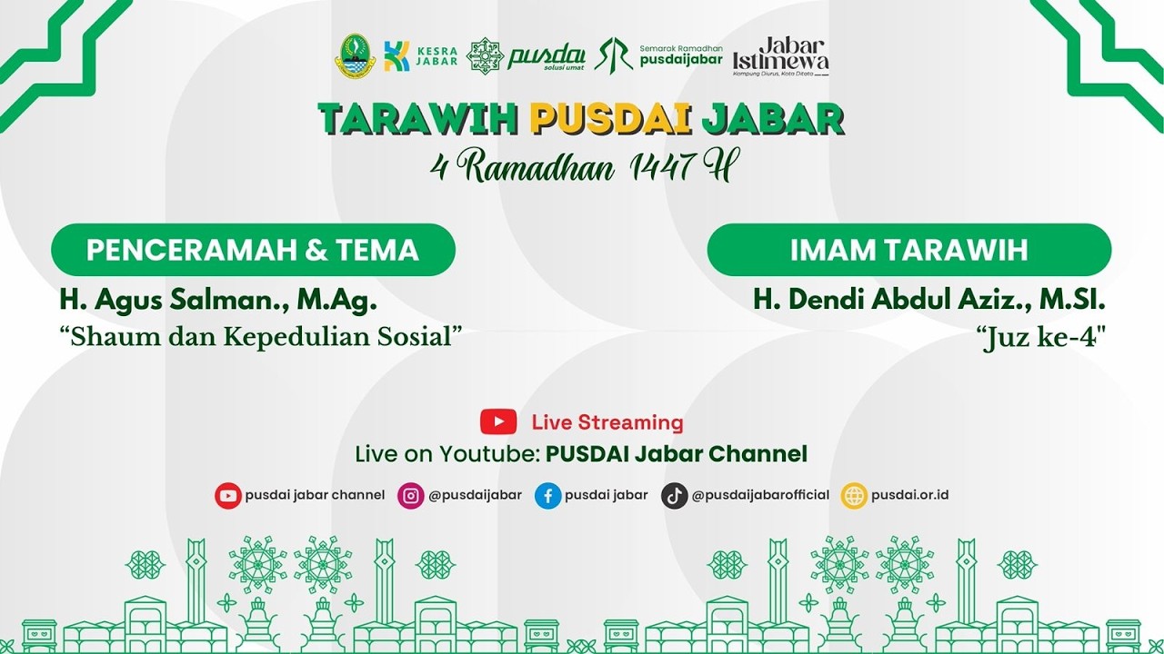 [LIVE] CERAMAH TARAWIH PUSDAI JAWA BARAT  - 4 RAMADHAN 1447 H - 21 FEBRUARI 2026 M