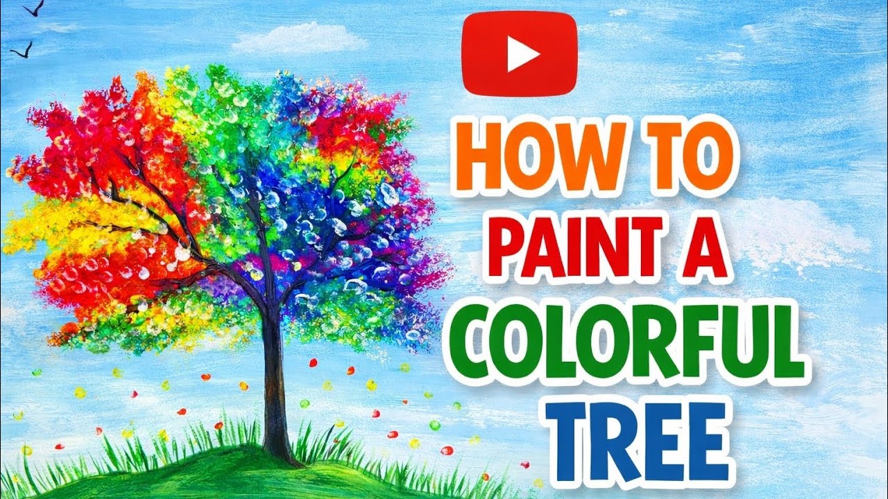 How to paint a colorful tree easily / Acrylic Painting Techniques for Beginners #paintingtutorial 
