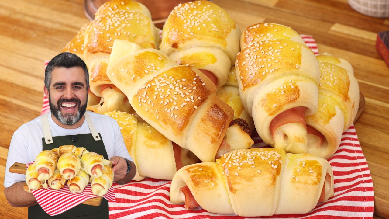 ENROLADINHO DE PRESUNTO E QUEIJO - MASSA FOFINHA - FÁCIL - SALGADO ASSADO - Receitas de Pai
