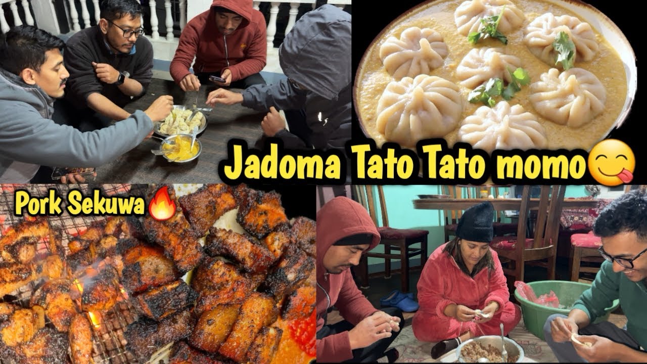 MOMO and BBQ Party with 🔥spicy achar | Jadoma Tato Tato 🥟 momo | Get-together with families #vlog 