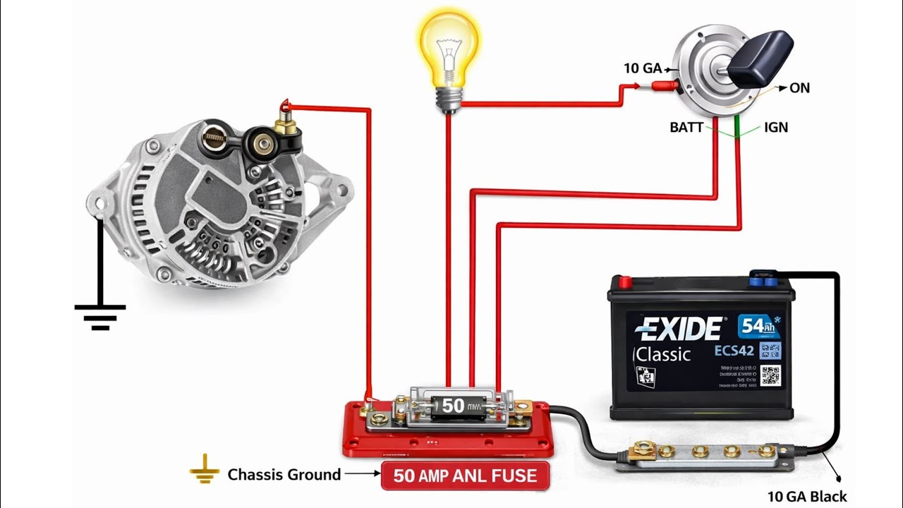 denso 12v 80A alternator wiring | how to wire denso 2 pin alternator | car alternator wiring diagram
