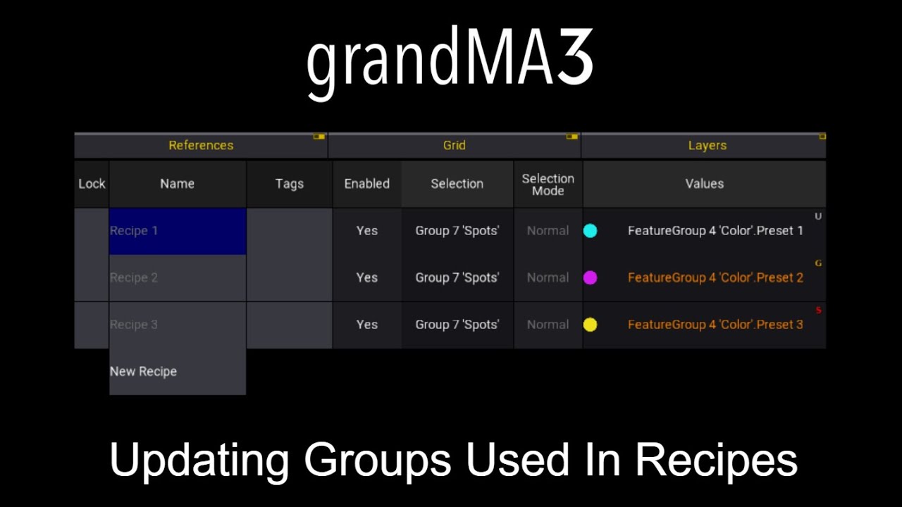Updating Groups Used In Recipes - GrandMA3
