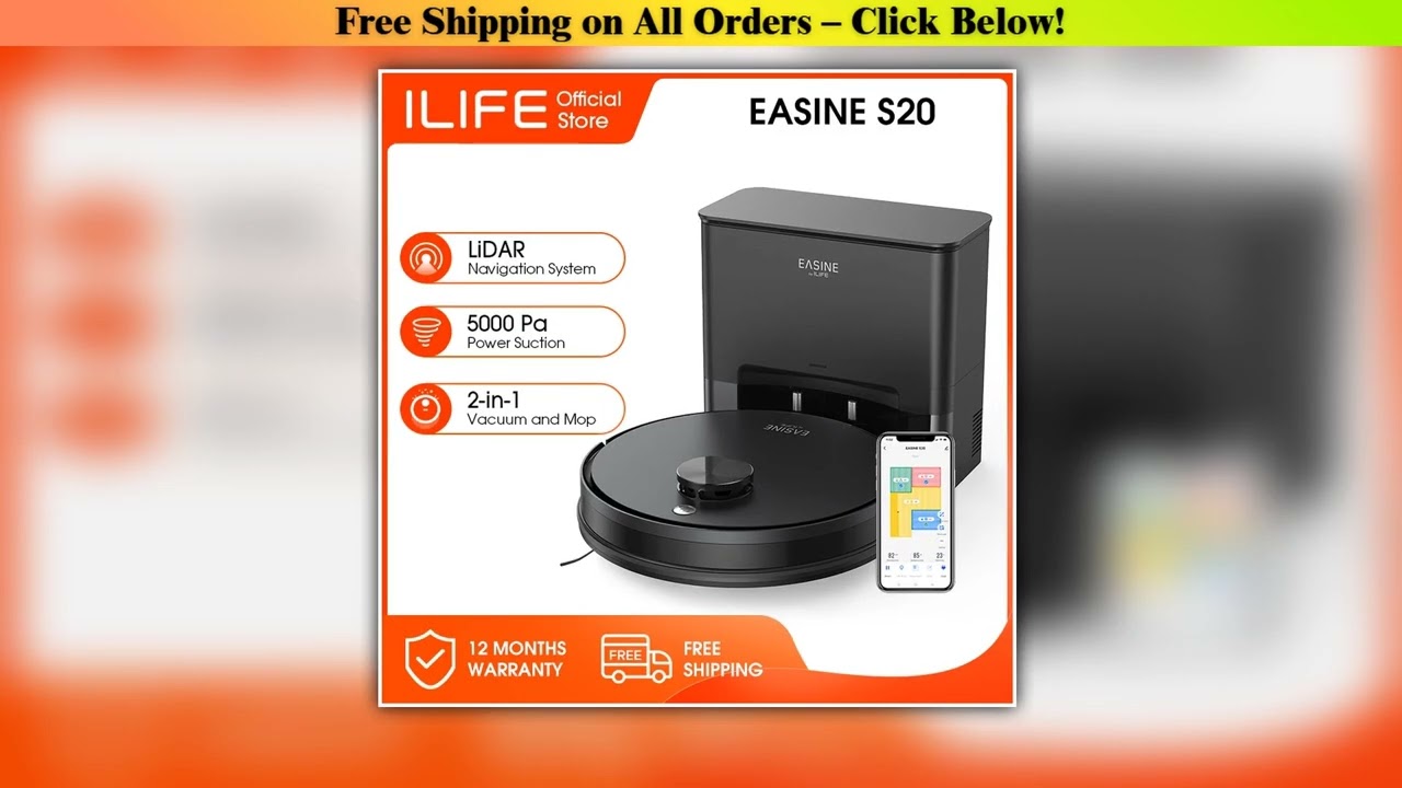 EASINE BY ILIFE S20 5000Pa Suction, Robot Vacuum and Mop Combo, Self emptying, 60 day capacity,