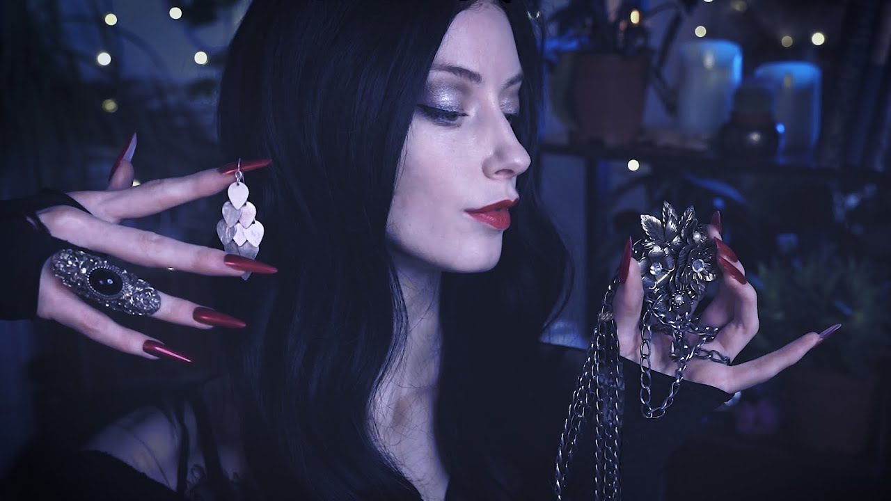 ASMR Morticia Addams Picks Your Jewelry 🌹 (Tapping, Soft Spoken Personal Attention)