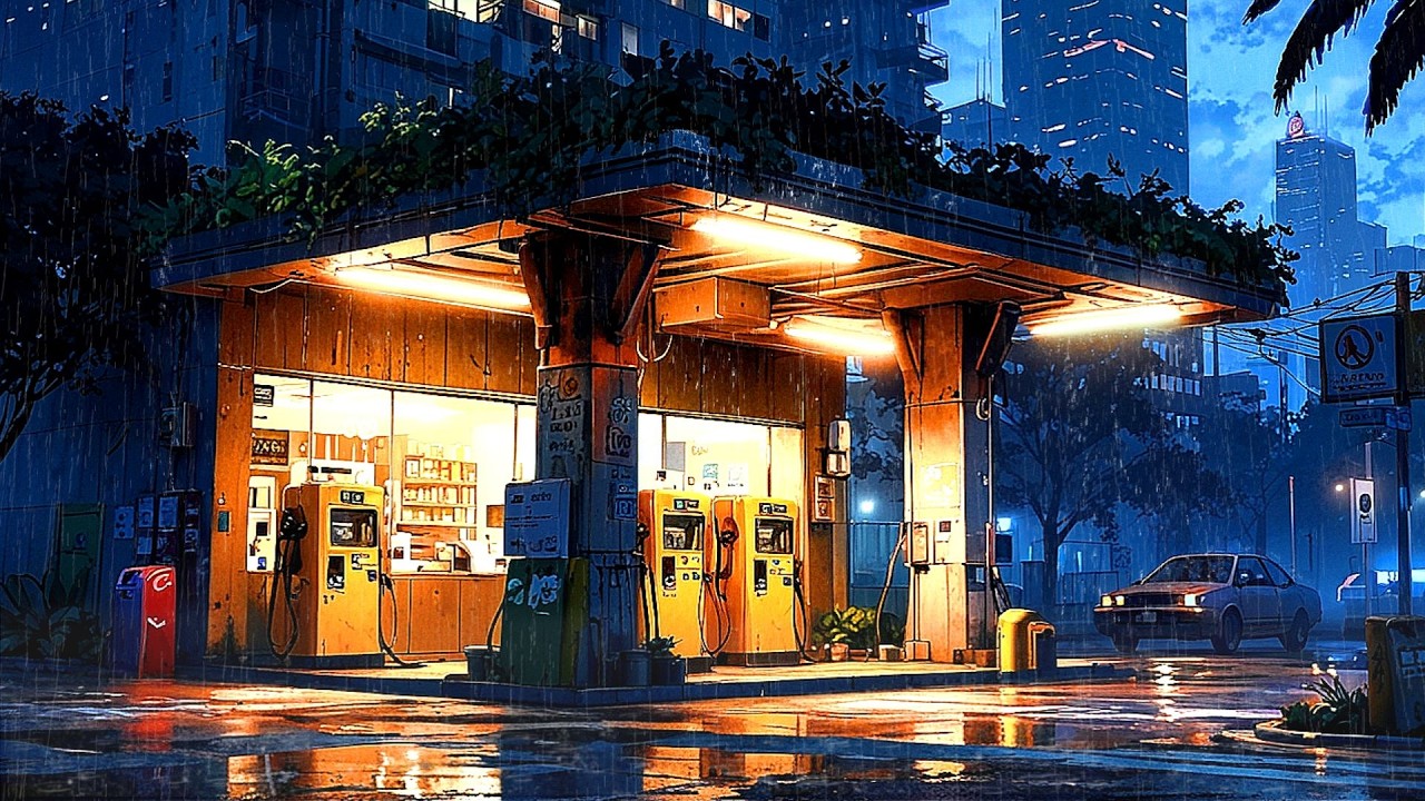 Town After Rain 🌧️Rainy Night at the Gas Station 🌧️ | Lofi Beats to Chill & Relax