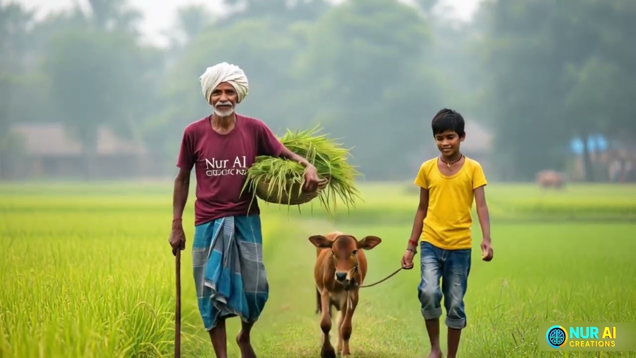 Peaceful Village Life in AI | Walking Home with Harvest &ndash; Nur AI Creations