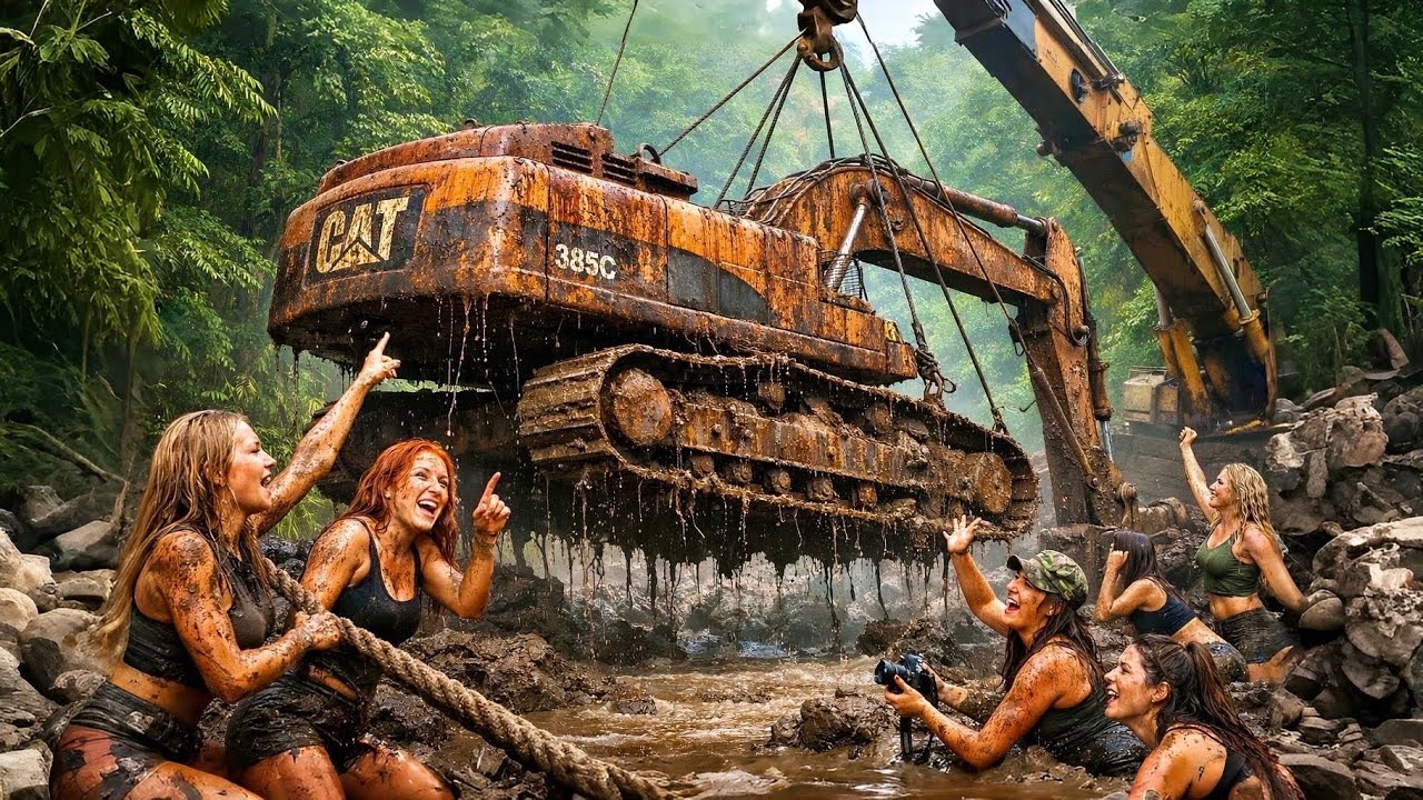 Abandoned in Mud! USA Girl’s ASMR Full Restoration of Cat 385C & 2 Liebherr 974 Excavators