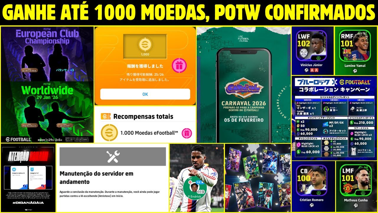 🚨 NOVA CAMPANHA? GANHE ATÉ 1000 MOEDAS , MANUTENÇÃO + POTW CONFIRMADOS | eFootball 2026