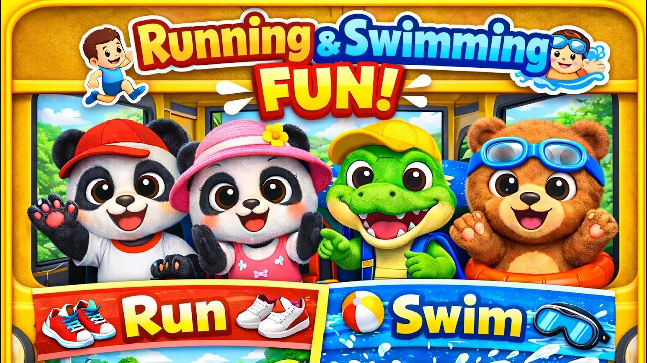 BabyBus Trip for Running & Swimming 🐼🐻🐊🚌💦 | Cute Baby Animals