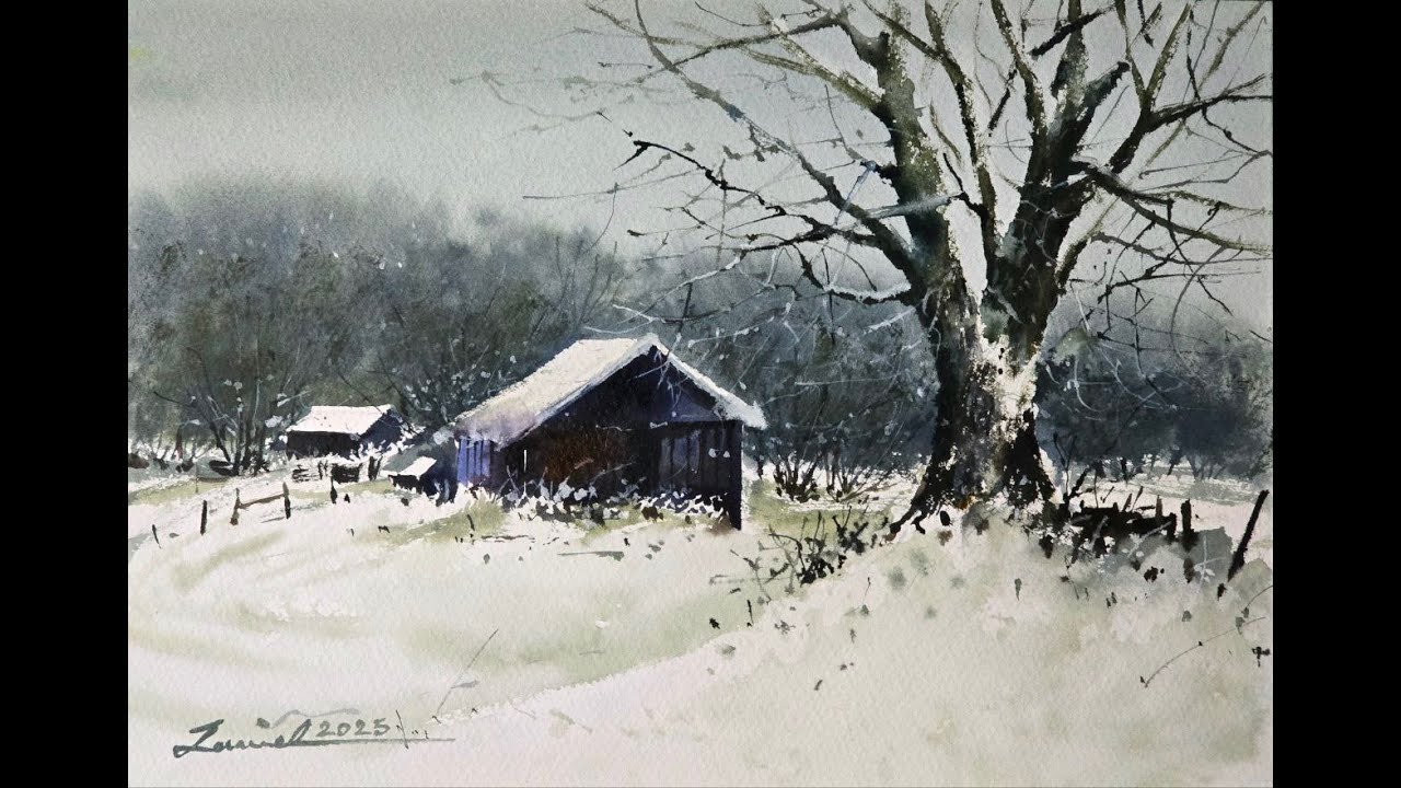 Watercolour Painting Tutorial by Javid ; Snowy Scene