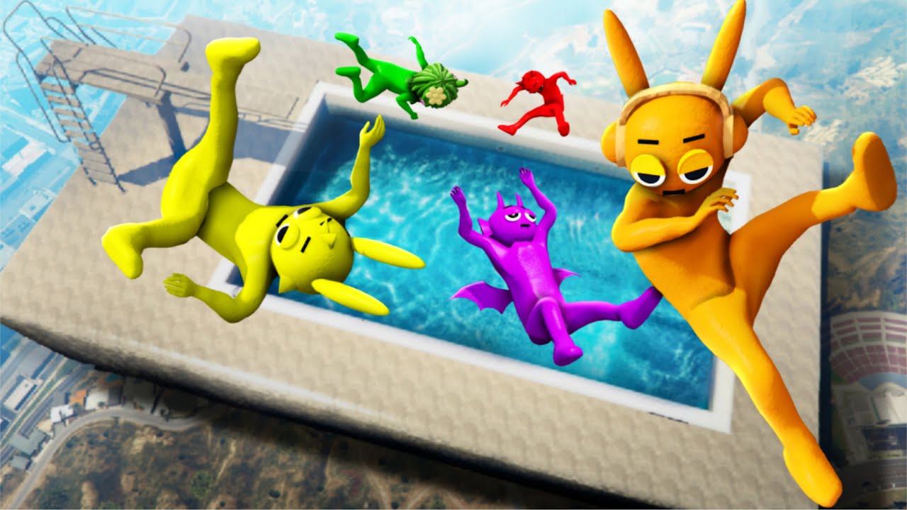 Incredibox Sprunki Group Large-Scale Water Pool Ragdolling and Jumping in GTA 5
