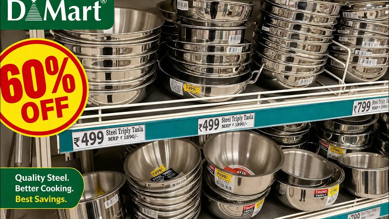 Dmart | 60% off | stainless steel bartan set | buy 1 get 1 free | cookware set #shopping#items#dmart