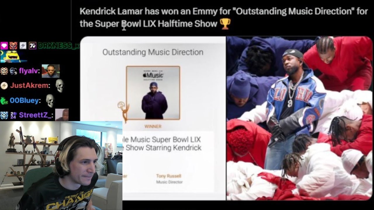 xQc Reacts to Kendrick Lamar Winning Emmy for "Outstanding Music Direction" for Halftime Show