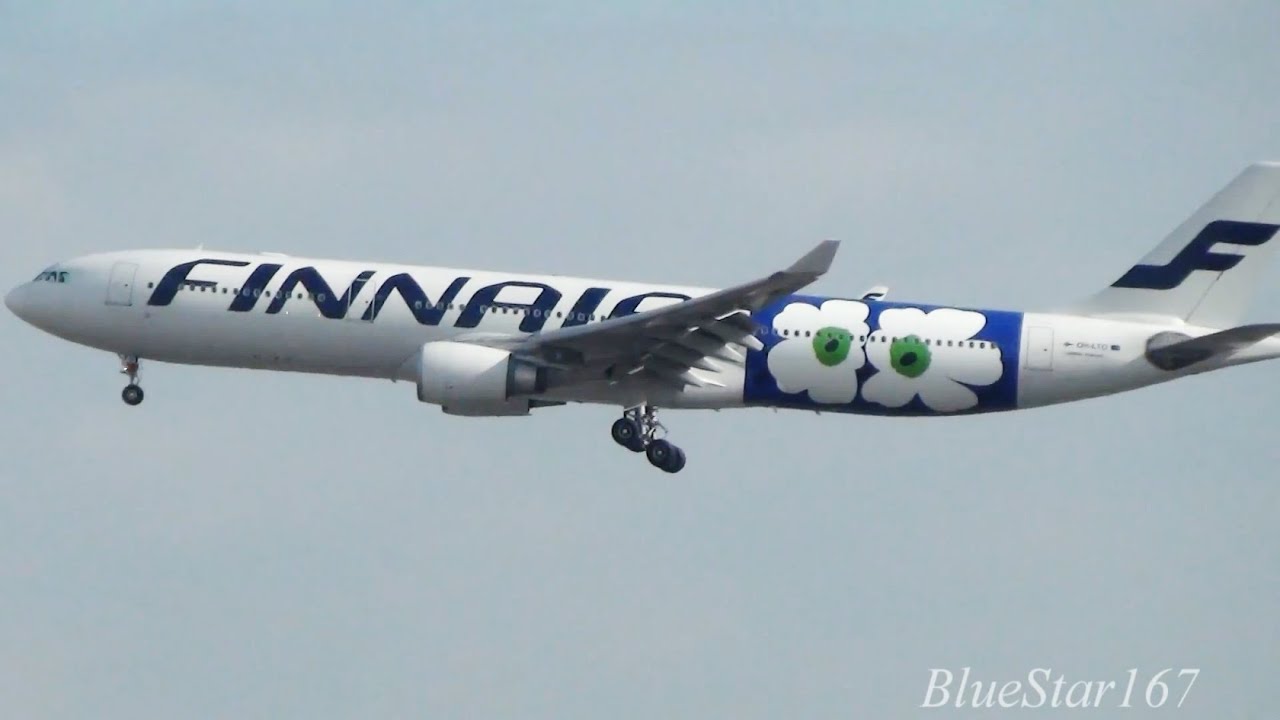 [Marimekko - Unikko] Finnair Airbus A330-300 (OH-LTO) landing and taxiing at NRT/RJAA (Narita) 34R