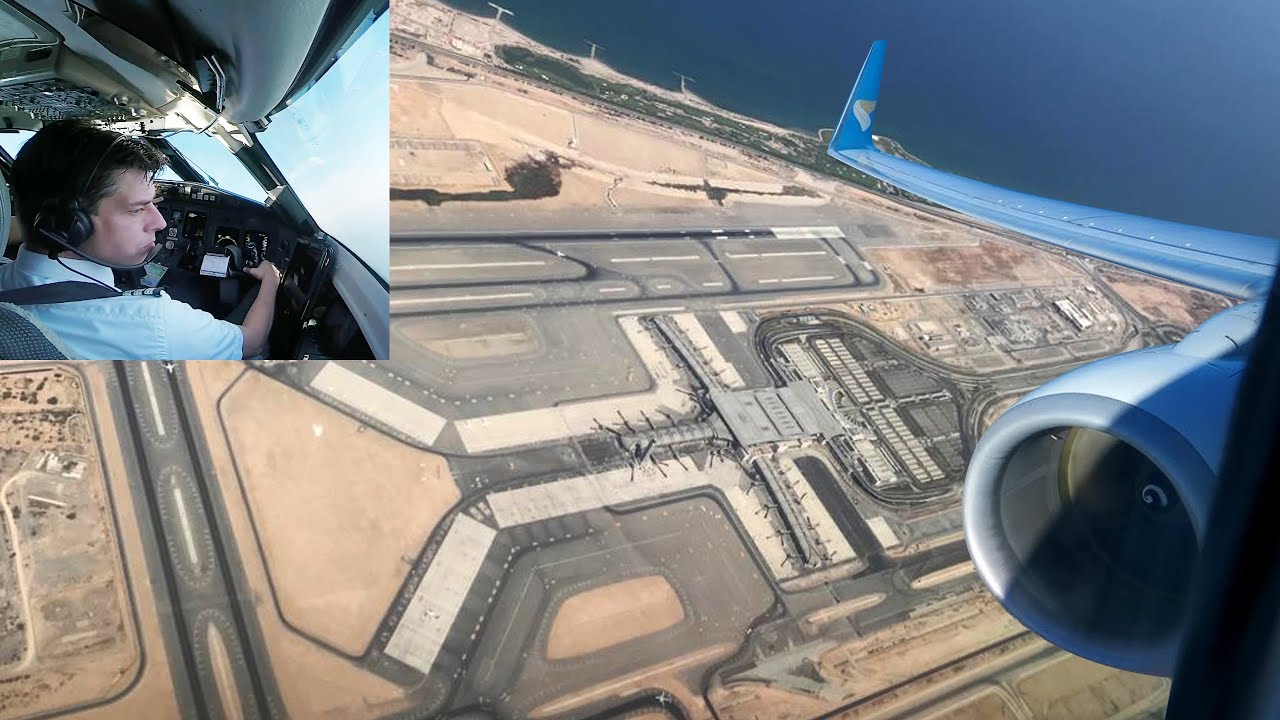 Boeing 747 Landing Cockpit View at Muscat International Airport,  Oman Air