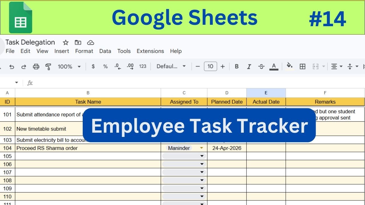 Employee Task Tracker in Google Sheets | Task Delegation