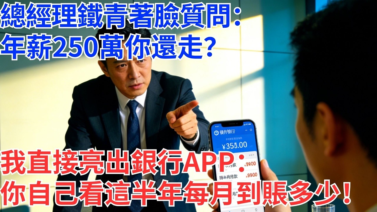總經理臉色鐵青質問我：年薪250萬，你居然要離職？我平靜打開銀行APP遞過去：請您自己看看，這半年每個月實際入帳多少…#為人處世#生活經驗#情感故事#职场