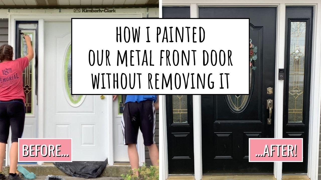 How I Painted Our Metal Front Door Without Removing It | DIY With Christine