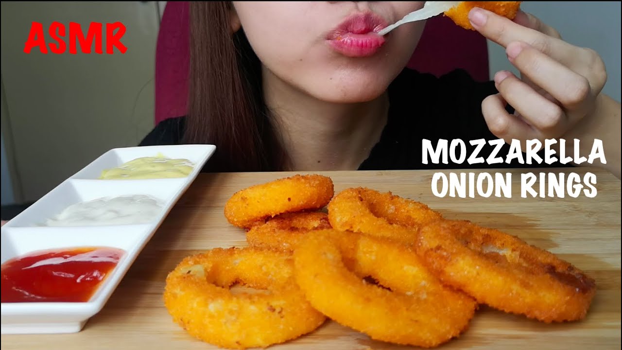 Mozzarella Cheesy Onion Rings No Talking ASMR Eating Sound Crunchy Sound
