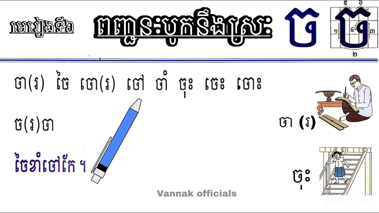 មេរៀនទី៦ អក្សរ «ច» ពញ្ជនៈបូកនឹងស្រៈ #ព្យញ្ជនៈខ្មែរមាន៣៣តួរ #ស្រៈខ្មែរ #ព្យញ្ជនៈខ្មែរមាន៣៣តួរ 
