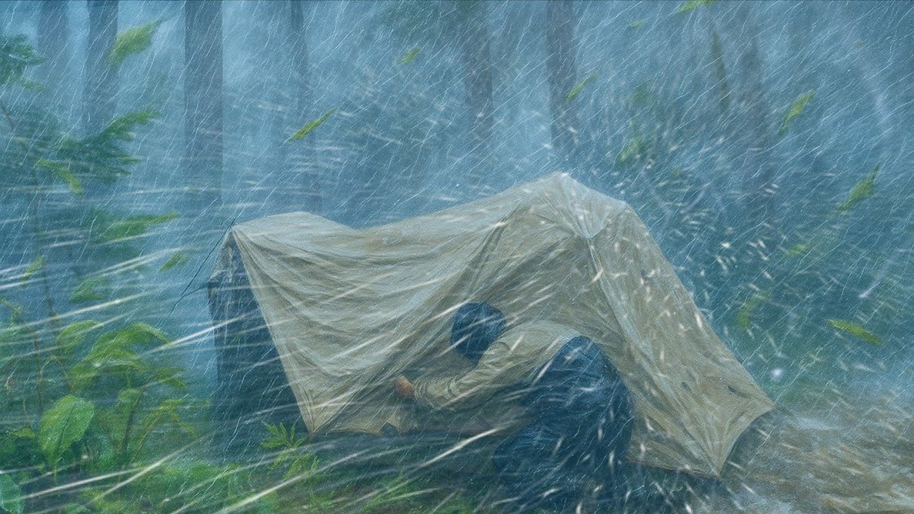 TRAPPED IN HEAVY RAIN MIXED WITH STRONG WINDS💨 CAMPING IN SUPER HEAVY RAIN ⛈️ 
