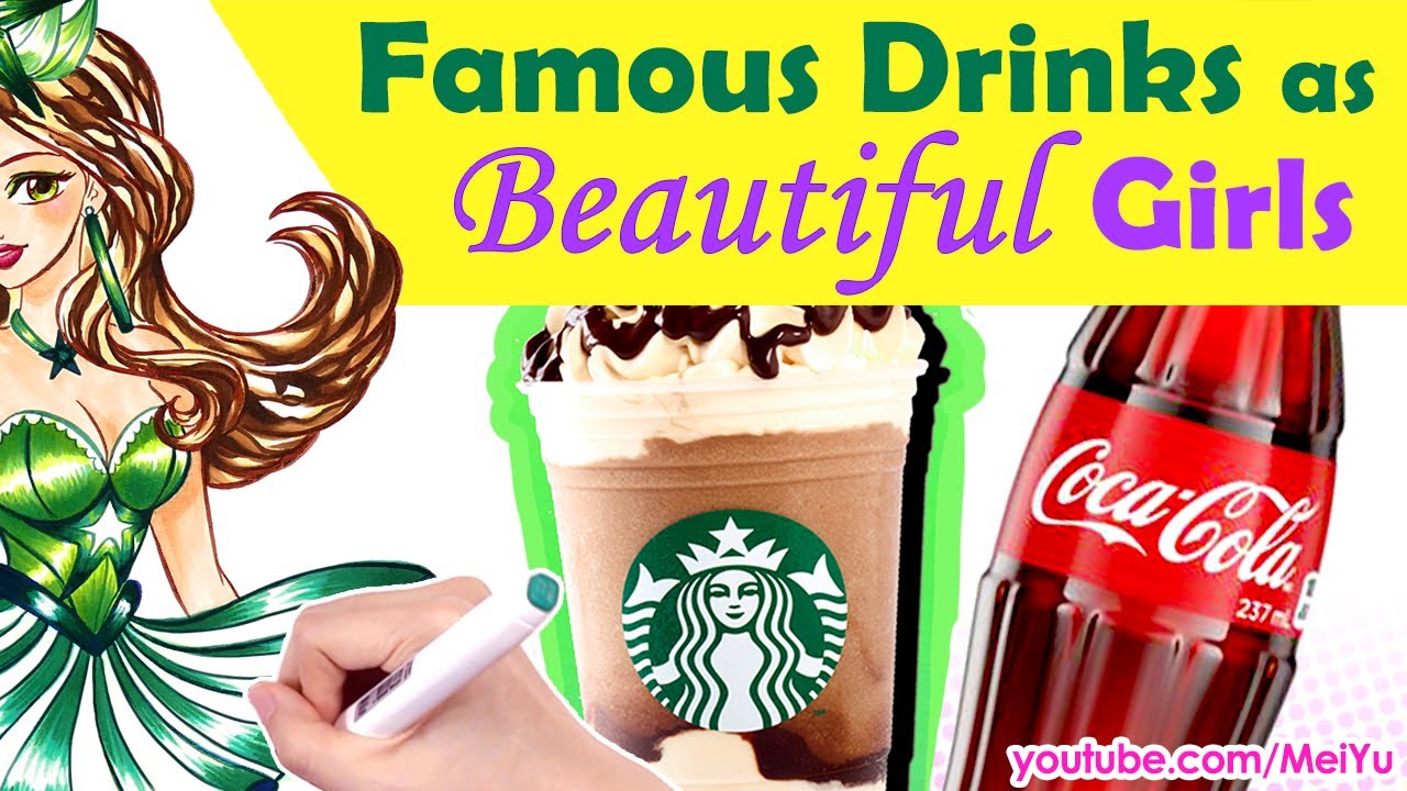Draw Drinks, Soda as Girls Coca-Cola, Starbucks | Draw 1 Girl with 20 Hairstyles eBook Release