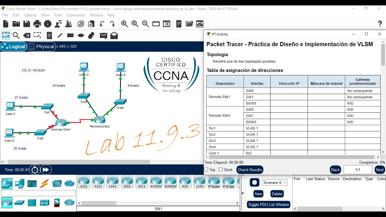 Laboratorio: 11.9.3 Packet Tracer: Práctica De Diseño E Implementación De VLSM