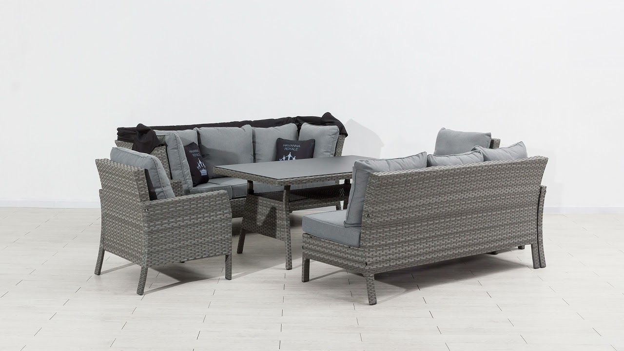 GENUA Ecklounge Polyrattan Garten Lounge Set mit Dach grauMandalika Garden