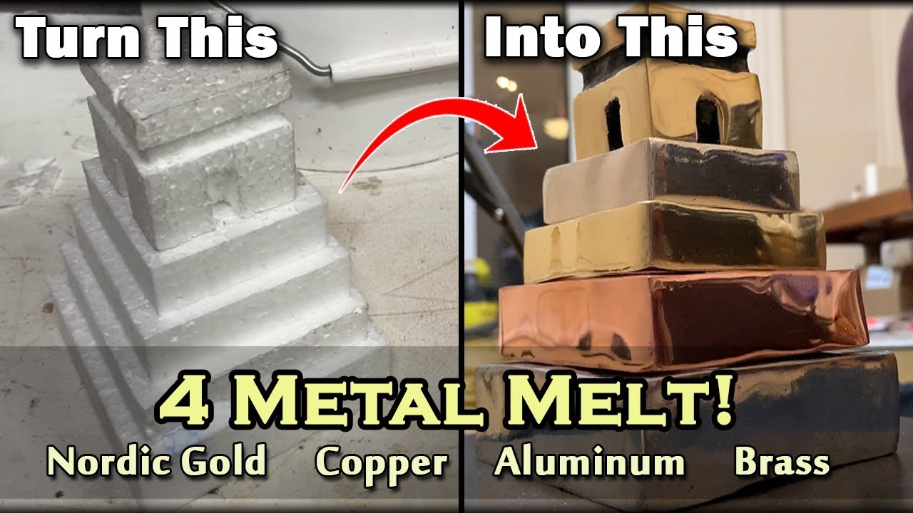Lost Foam Casting The MAYAN Pyramid | 4 Different Metals - Nordic Gold, Copper, Brass, & Aluminum