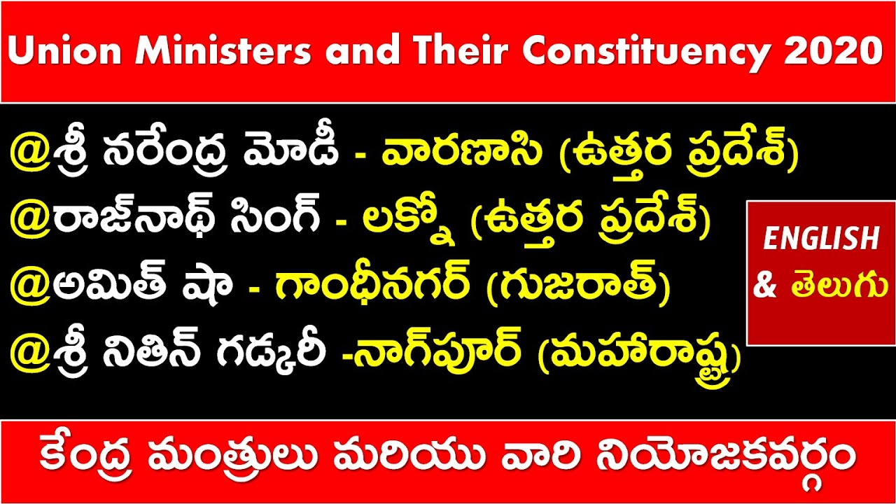 Central Cabinet Ministers And Their Constituencies 2020  | కేంద్ర మంత్రులు మరియు వారి నియోజకవర్గం